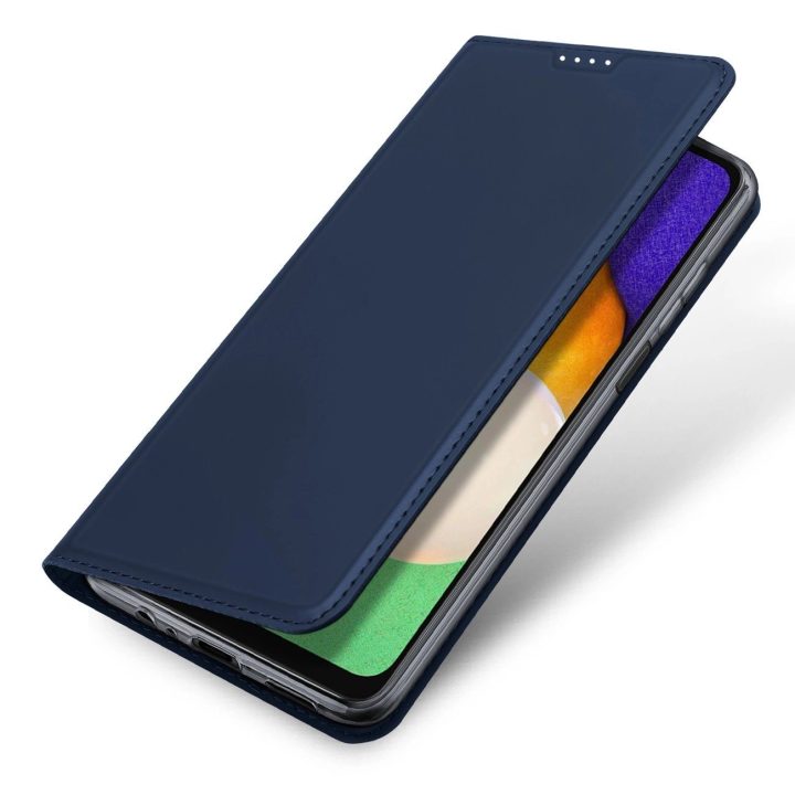 Samsung Galaxy A14 4G / 5G dangtelis su atverčiama kortele, piniginės stovas mėlynas