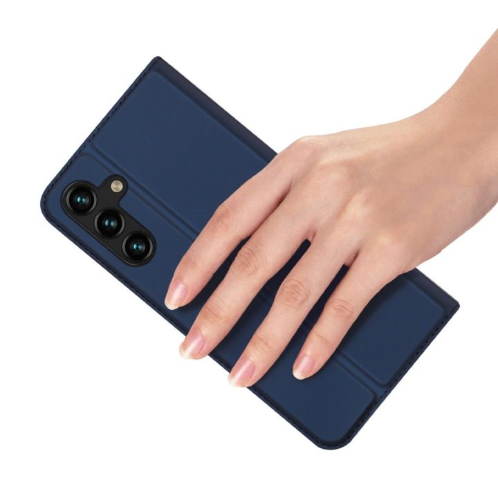 Samsung Galaxy A14 4G / 5G dangtelis su atverčiama kortele, piniginės stovas mėlynas