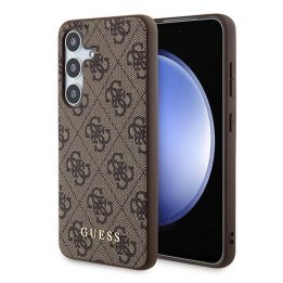 Guess 4G metalinis auksinis dėklas su logotipu, skirtas Samsung Galaxy S24 - rudas