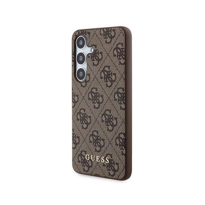 Guess 4G metalinis auksinis dėklas su logotipu, skirtas Samsung Galaxy S24 - rudas