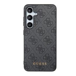 Guess 4G metalinis auksinis dėklas su logotipu, skirtas Samsung Galaxy S24 - juodas