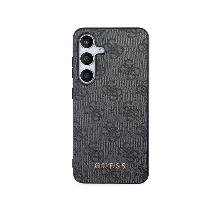 Guess 4G metalinis auksinis dėklas su logotipu, skirtas Samsung Galaxy S24 - juodas