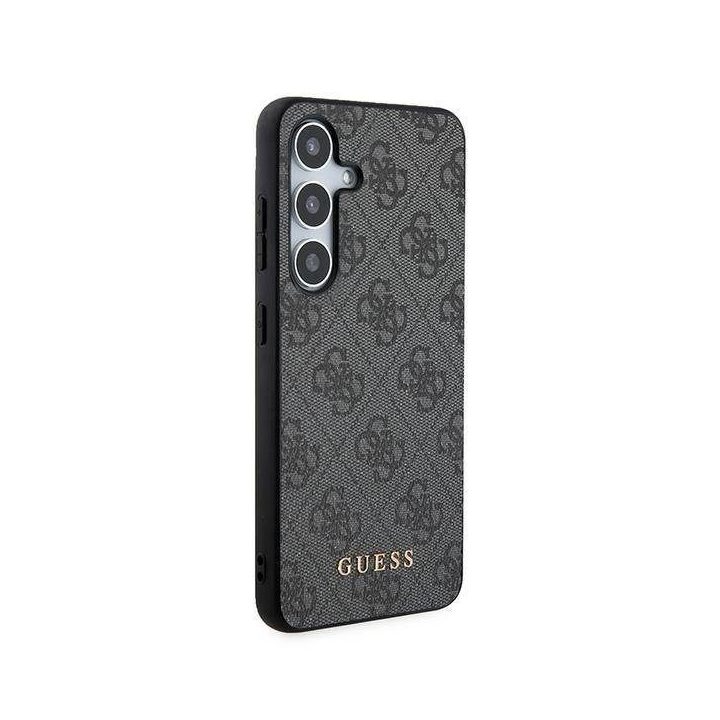 Guess 4G metalinis auksinis dėklas su logotipu, skirtas Samsung Galaxy S24 - juodas