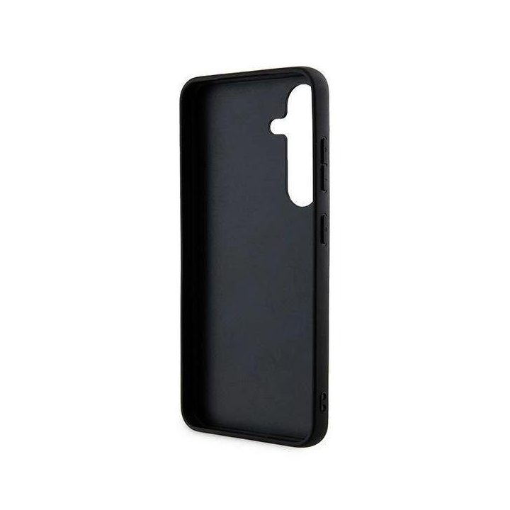 Guess 4G metalinis auksinis dėklas su logotipu, skirtas Samsung Galaxy S24 - juodas
