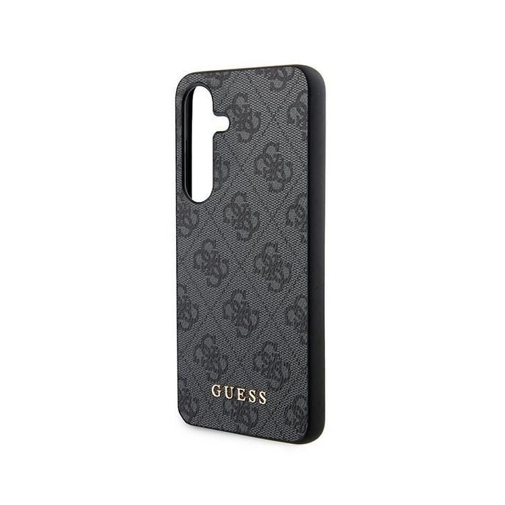 Guess 4G metalinis auksinis dėklas su logotipu, skirtas Samsung Galaxy S24 - juodas