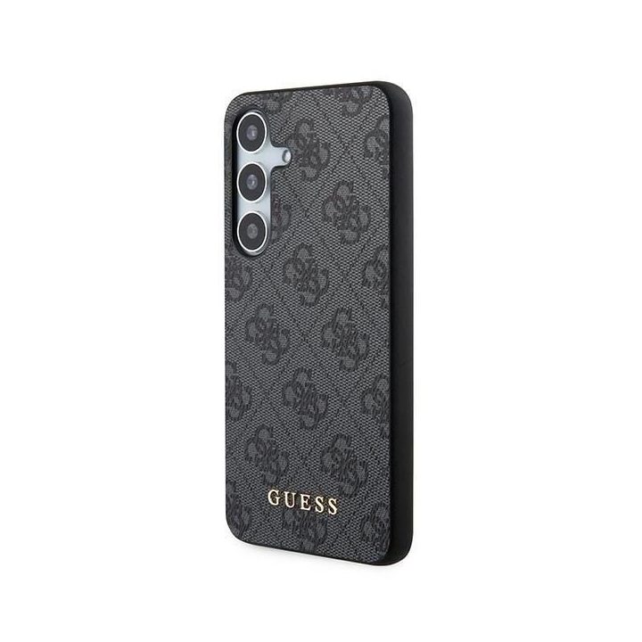 Guess 4G metalinis auksinis dėklas su logotipu, skirtas Samsung Galaxy S24 - juodas