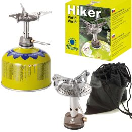 Lengviausia turistinė viryklė dujų kasetėms (vožtuvas arba sriegis) HIKER 70 gramų 2,4 kW