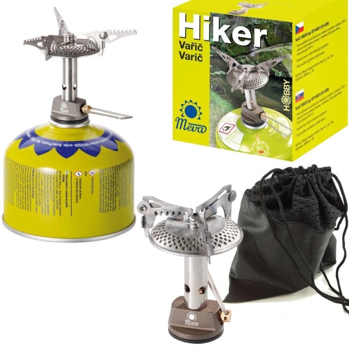 Lengviausia turistinė viryklė dujų kasetėms (vožtuvas arba sriegis) HIKER 70 gramų 2,4 kW