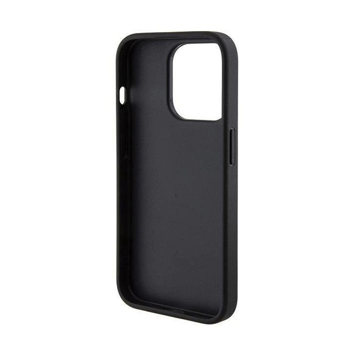 Guess Grip Stand 4G Triangle Strass dėklas iPhone 15 Pro - juodas