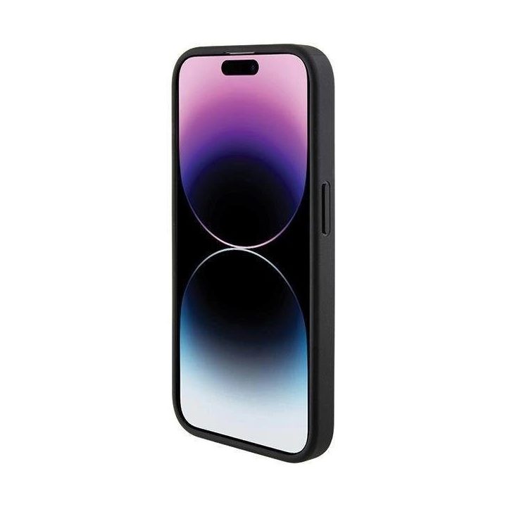 Guess Grip Stand 4G Triangle Strass dėklas iPhone 15 Pro - juodas