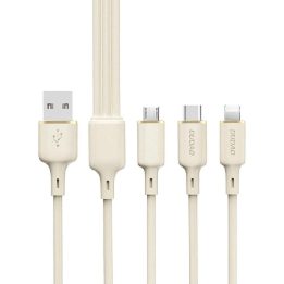 3in1 kabelis USB C / Lightning / micro USB 66W 1,2 m - smėlio spalvos
