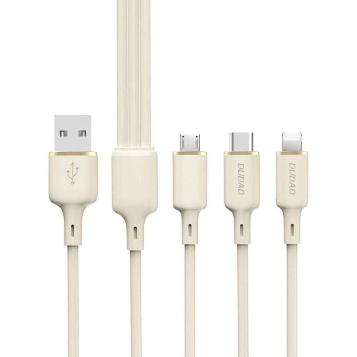 3in1 kabelis USB C / Lightning / micro USB 66W 1,2 m - smėlio spalvos