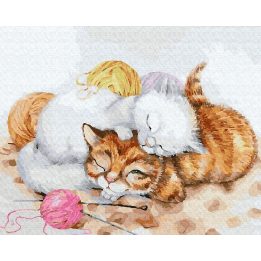 Tapyba pagal skaičius Kačiukai miega rutuliuose 40x50 cm