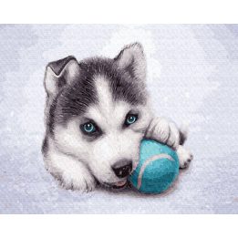 Tapyba pagal skaičius Husky šuniukas su kamuoliuku 40x50 cm