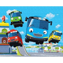 Tapyba pagal skaičius Laimingi autobusai 40x50 cm