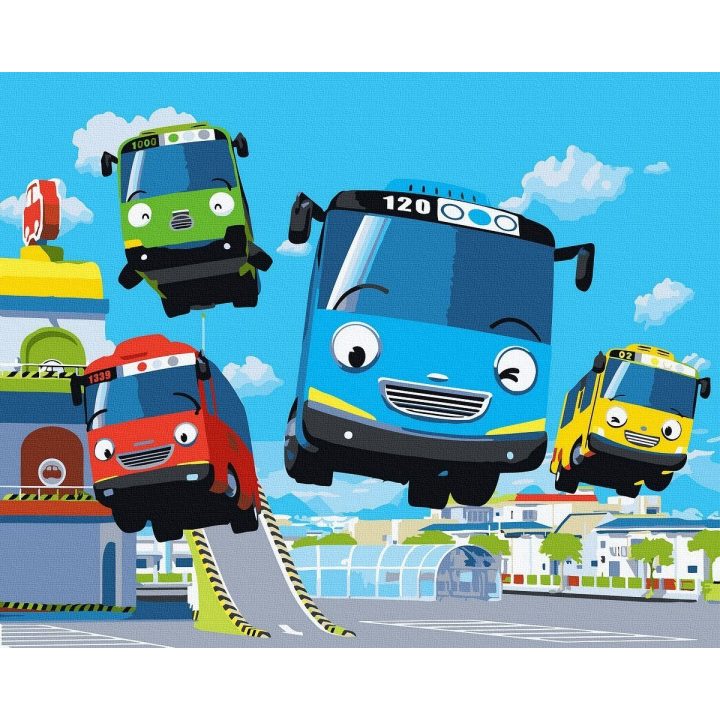 Tapyba pagal skaičius Laimingi autobusai 40x50 cm