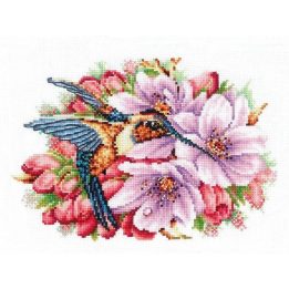 Siuvinejimo rinkinys Kolibris ir gėlės 21x14.5 cm