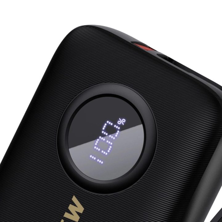 10000mAh talpos išorinė baterija su USB-C/Lightning laidais - juoda