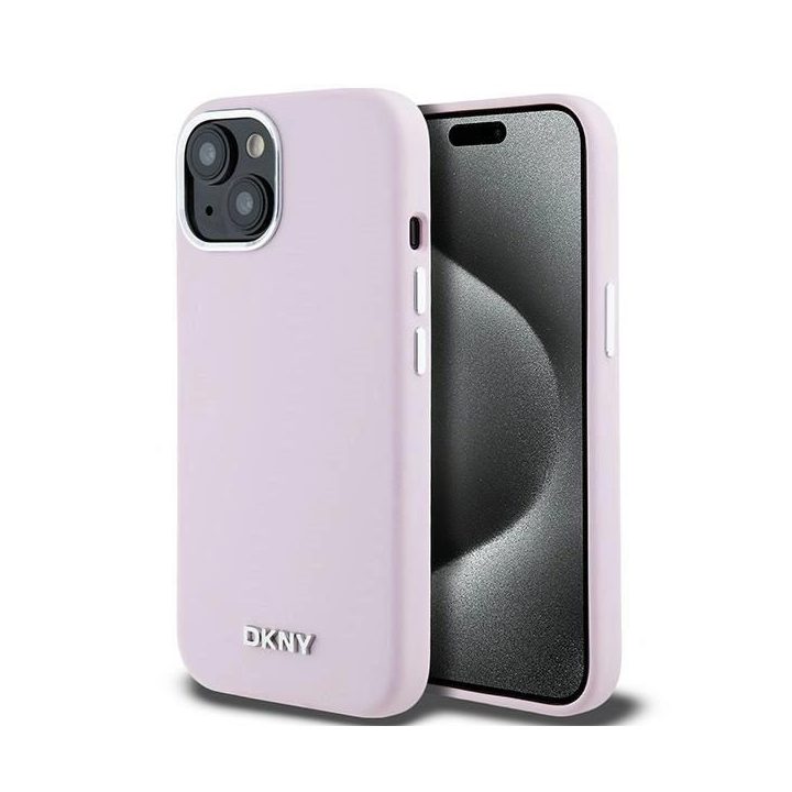 DKNY Liquid Silicone Small Metal Logo Magsafe dėklas iPhone 14 / 15 / 13 - rausvas