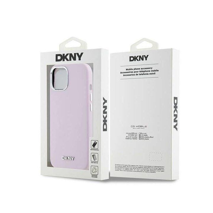 DKNY Liquid Silicone Small Metal Logo Magsafe dėklas iPhone 14 / 15 / 13 - rausvas