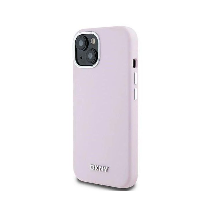 DKNY Liquid Silicone Small Metal Logo Magsafe dėklas iPhone 14 / 15 / 13 - rausvas