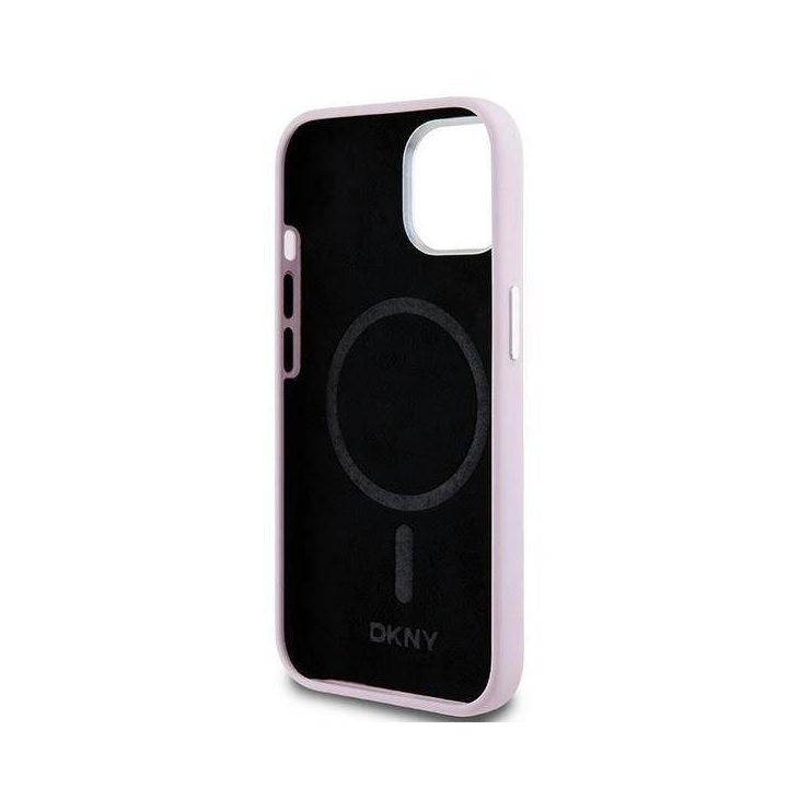 DKNY Liquid Silicone Small Metal Logo Magsafe dėklas iPhone 14 / 15 / 13 - rausvas