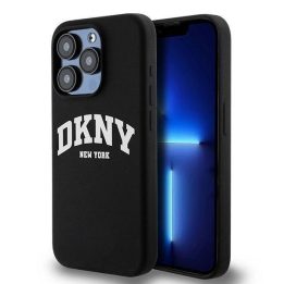DKNY Liquid Silicone White Printed Logo MagSafe dėklas skirtas iPhone 13 Pro / 13 – juodas