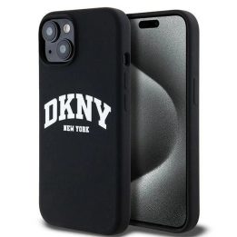 DKNY Liquid Silicone“ juodas su baltu logotipu MagSafe“ dėklas iPhone 14 / 15 / 13“