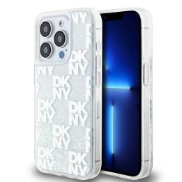 DKNY Liquid Glitter Multilogo dėklas iPhone 15 Pro – baltos spalvos