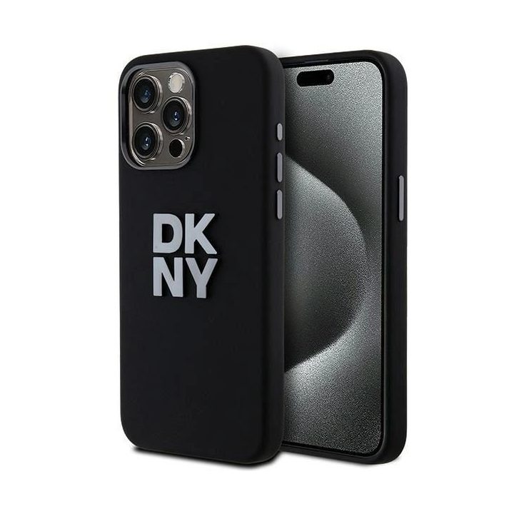 DKNY Liquid Silicone Metal Logo“ dėklas iPhone 15 Pro“, juodos spalvos