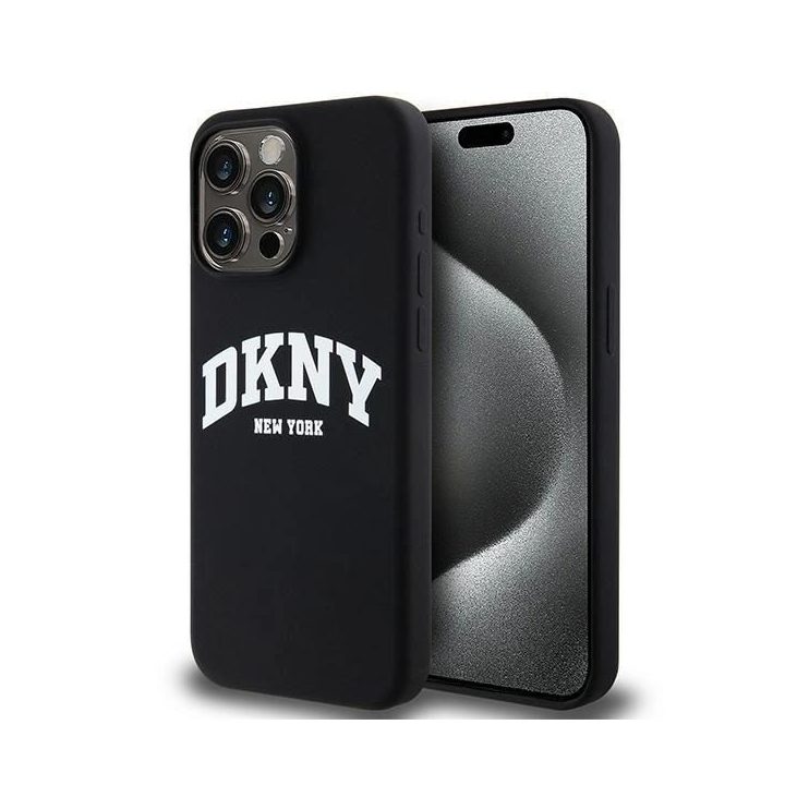 DKNY Liquid Silicone White Printed Logo MagSafe dėklas iPhone 14 Pro Max“ – juodas
