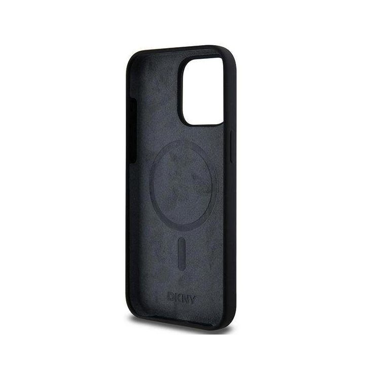 DKNY Liquid Silicone White Printed Logo MagSafe dėklas iPhone 14 Pro Max“ – juodas