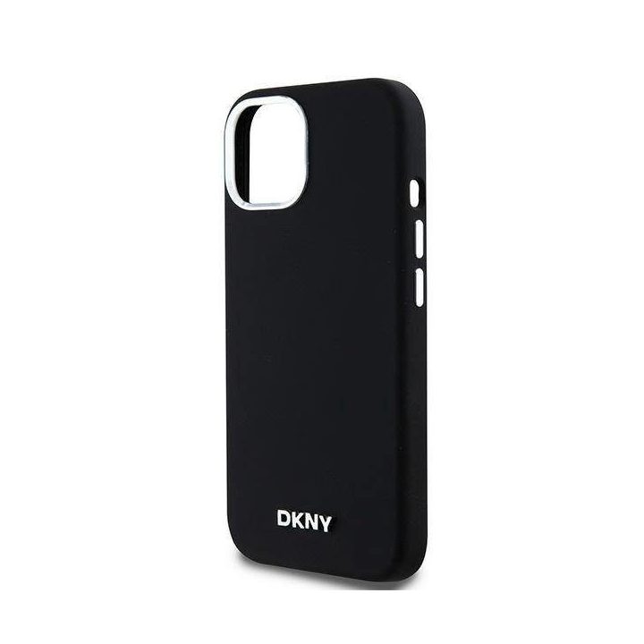 DKNY Liquid Silicone Small Metal Logo“ MagSafe“ dėklas iPhone 15 Plus“ / 14 Plus“ – juodas