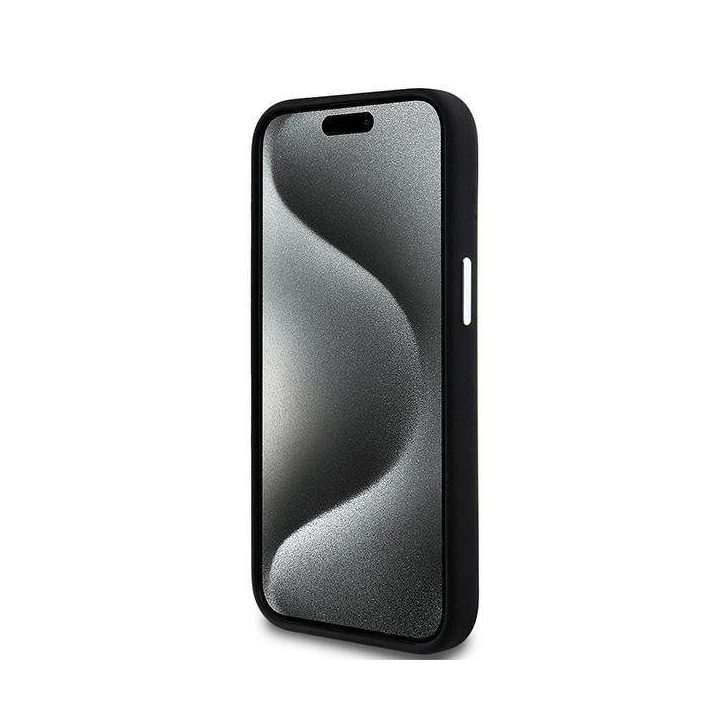 DKNY Liquid Silicone Small Metal Logo“ MagSafe“ dėklas iPhone 15 Plus“ / 14 Plus“ – juodas
