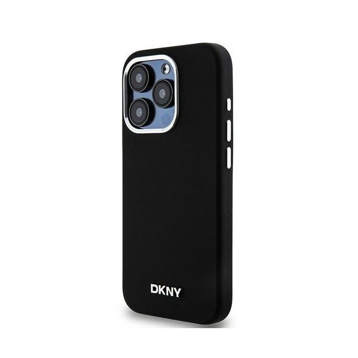 DKNY Liquid Silicone Small Metal Logo MagSafe dėklas iPhone 15 Pro - juodas