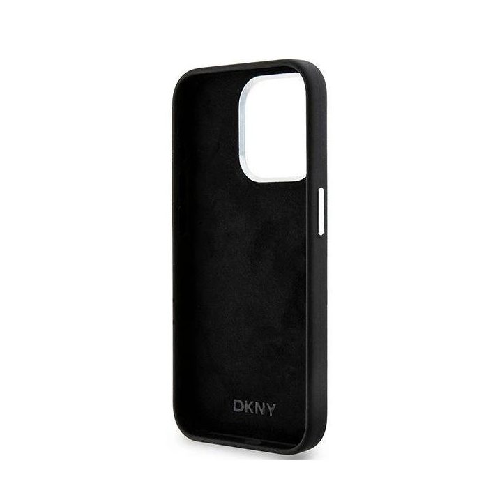 DKNY Liquid Silicone Small Metal Logo MagSafe dėklas iPhone 15 Pro - juodas