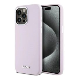 DKNY“ skysto silikono dėklas su nedideliu metaliniu logotipu ir MagSafe“ funkcija iPhone 14 Pro Max“ – rausvos spalvos