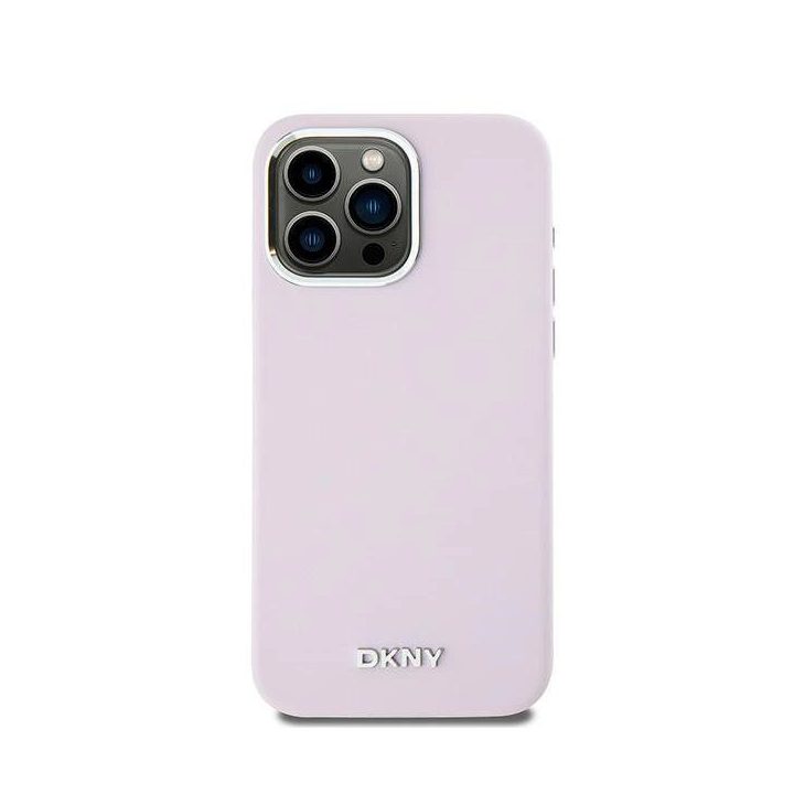 DKNY“ skysto silikono dėklas su nedideliu metaliniu logotipu ir MagSafe“ funkcija iPhone 14 Pro Max“ – rausvos spalvos