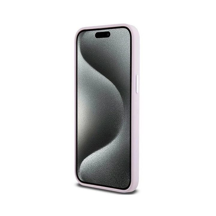 DKNY“ skysto silikono dėklas su nedideliu metaliniu logotipu ir MagSafe“ funkcija iPhone 14 Pro Max“ – rausvos spalvos