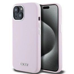 DKNY skysto silikono dėklas su metaline logo MagSafe iPhone 15 Plus“ / 14 Plus“ – rausvas