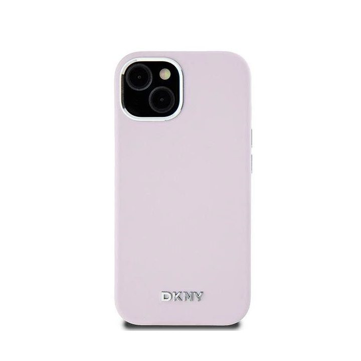 DKNY skysto silikono dėklas su metaline logo MagSafe iPhone 15 Plus“ / 14 Plus“ – rausvas