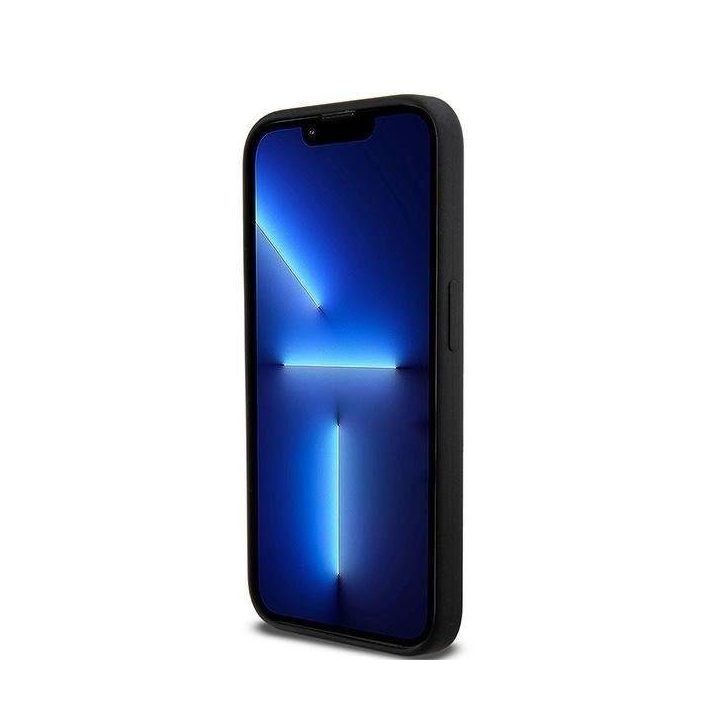 DKNY“ skysčio silikono dėklas su baltu logotipu MagSafe“ iPhone 15 Pro“ – juodos spalvos
