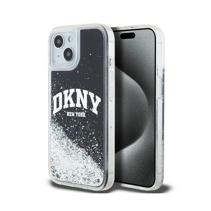 DKNY Liquid Glitter“ dėklas su dideliu logotipu iPhone 14“ / 15“ / 13“ – juodos spalvos
