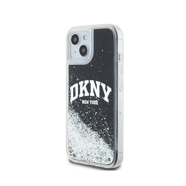 DKNY Liquid Glitter“ dėklas su dideliu logotipu iPhone 14“ / 15“ / 13“ – juodos spalvos