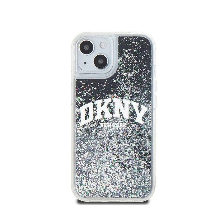 DKNY Liquid Glitter“ dėklas su dideliu logotipu iPhone 14“ / 15“ / 13“ – juodos spalvos