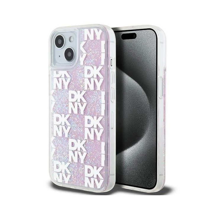 DKNY Liquid Glitter Multilogo dėkliukas iPhone 15“ / 14“ / 13“ – rausvas