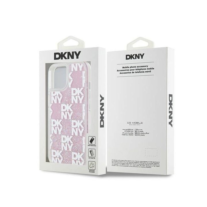 DKNY Liquid Glitter Multilogo dėkliukas iPhone 15“ / 14“ / 13“ – rausvas