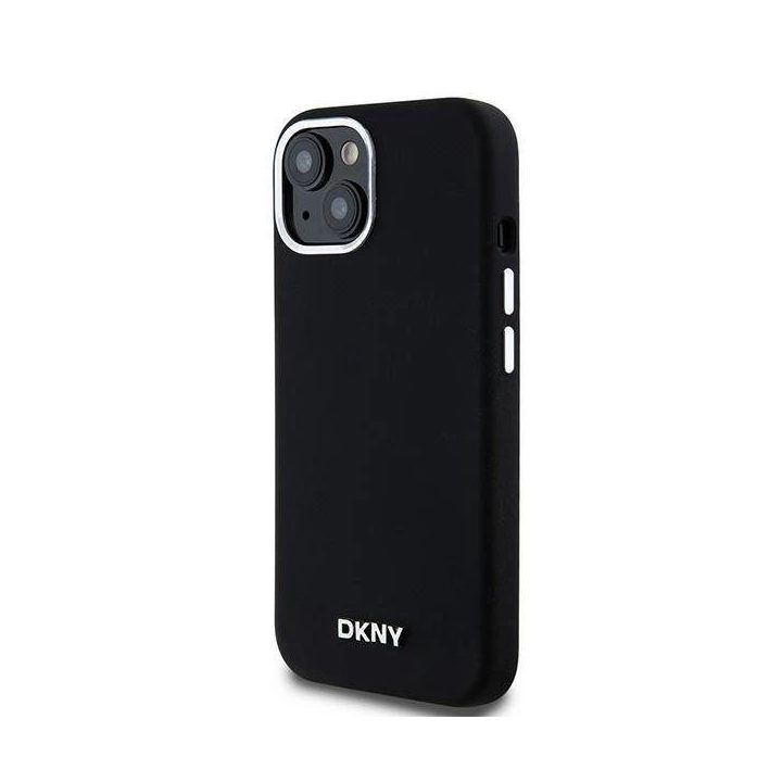 DKNY Liquid Silicone Small Metal Logo MagSafe dėklas iPhone 15 / 14 / 13 - juoda