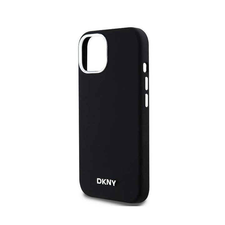 DKNY Liquid Silicone Small Metal Logo MagSafe dėklas iPhone 15 / 14 / 13 - juoda