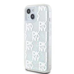 DKNY Liquid Glitter Multilogo“ dėklas iPhone 15 / 14 / 13 telefonams – balta spalva